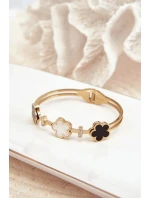 Dámský náramek s květinami, nerezová ocel, zlatá