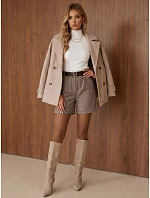 Dámské elegantní kalhoty s kostkovaným vzorem a páskem v barvě kamelové, FashionStreet SY0599