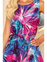 VICTORIA - Dámské trapézové šaty se světle modrými a růžovými květy 296-3 VICTORIA - Dámské trapézové šaty se světle modrými a růžovými květy 296-3