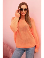 Svetr dámský z mohairu s nařasenými rukávy a výstřihem na zádech oranžový