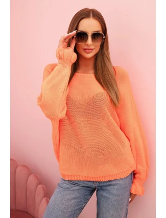 Svetr dámský z mohairu s nařasenými rukávy a výstřihem na zádech oranžový