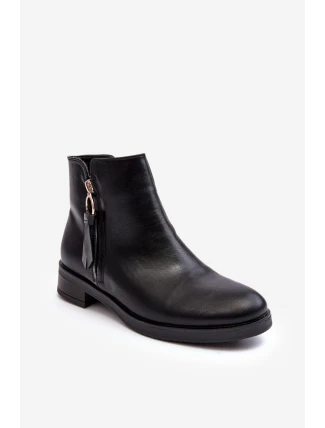Ploché Dámské Kožené Boty Černé Vasica