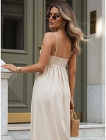 ELIENE světle béžové bavlněné midi šaty FashionStreet EY2443