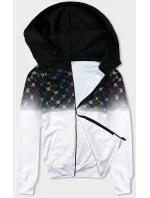 Černo-bílá pánská rozepínací mikina s barevným potiskem (8B989-1) Černo-bílá pánská rozepínací mikina s barevným potiskem (8B989-1)