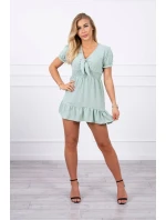 Šaty s vázaným výstřihem do V tmavě mátové