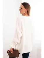 Dámský svetr s přídavkem mohéru a vlny volného střihu ecru