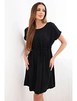 Dámské šaty s krátkým rukávem a vázáním v pase černá
