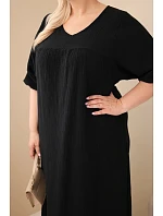 Dámské šaty plus size z bavlněného mušelínu s výstřihem do V černá