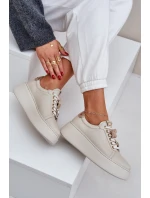 Dámské Kožené Tenisky Na Platformě S Ozdobami CheBello 4292 Světle Béžové Dámské Kožené Tenisky Na Platformě S Ozdobami CheBello 4292 Světle Béžové