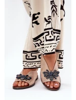 Lesklé dámské sandály s ozdobou ploché růžové zlato Russona