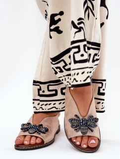 Lesklé dámské sandály s ozdobou ploché růžové zlato Russona