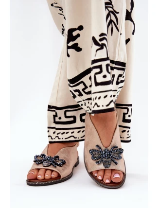 Lesklé dámské sandály s ozdobou ploché růžové zlato Russona