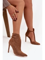 Dámské kotníkové boty na jehlovém podpatku z eko semiše tmavě béžové Amalundi