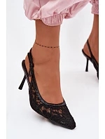 Dámské sandály na podpatku s krajkou Černé Pelivelle