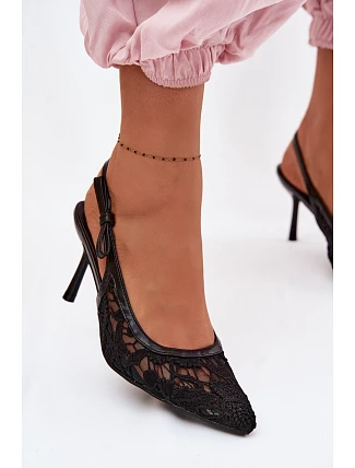 Dámské sandály na podpatku s krajkou Černé Pelivelle