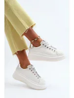Dámské kožené tenisky na platformě GOE bílé Dámské kožené tenisky na platformě GOE bílé