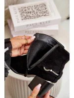 Zateplené Dámské Kotníkové Boty Na Podpatku S Řetízkem Eko Semišové Černé Hanalen