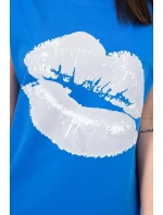 Halenka s potiskem rtů chrpově modrá