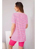 Dámský viskózový pruhovaný komplet s krátkým rukávem a šortkami fuchsiová Dámský viskózový pruhovaný komplet s krátkým rukávem a šortkami fuchsiová