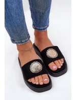 Dámské pantofle se zlatou ozdobou černé Kaliora