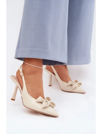 Dámské sandály na podpatku s mašlí Béžové Jonera