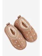 Dětské sněhule s květinami, zateplené kožíškem Palina – béžové