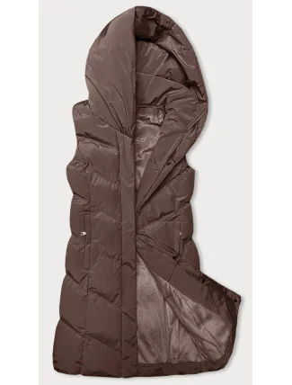 Hnědá dámská vesta se stojáčkem a kapucí (23-011) Hnědá dámská vesta se stojáčkem a kapucí (23-011)