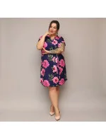 Tmavě modré dámské květované šaty s páskem (744)