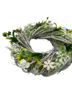 DEKORAČNÍ VĚNEC BÍLÝ A ZELENÝ S RŮŽEMI PRŮMĚR 24 CM