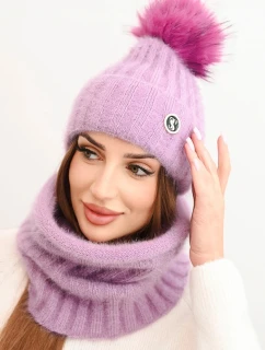 Dámská zimní souprava s bambulí a šálou fialová