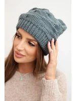 Dámská zimní čepice z vlny s ozdobným pletením K451 tmavě šedá