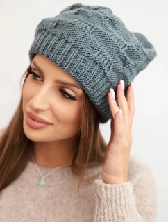 Dámská zimní čepice z vlny s ozdobným pletením K451 tmavě šedá