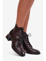 Lakované dámské kotníky z pravé kůže na podpatku s krystaly Artiker 57C0130 bordó