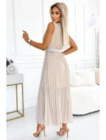 546-1 Plisované šaty s širokým páskem a výstřihem - BEACH