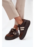 Kožené dámské tenisky na platformě Zazoo 3775 čokoládové
