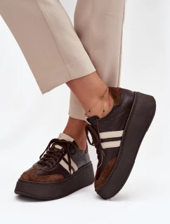 Kožené dámské tenisky na platformě Zazoo 3775 čokoládové