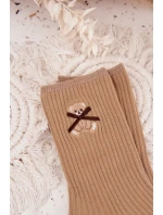 Bavlněné ponožky pruhované s medvídkem světle hnědé Bavlněné ponožky pruhované s medvídkem světle hnědé