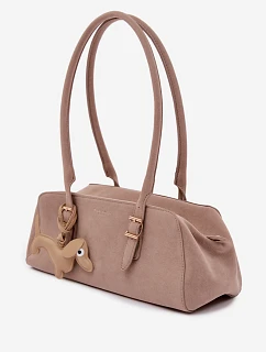 Kabelka z imitace semiše s přívěskem jezevčík béžová Noely