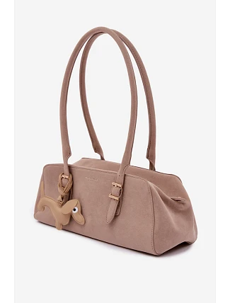 Kabelka z imitace semiše s přívěskem jezevčík béžová Noely