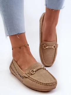 Dámské prolamované mokasíny s ozdobou, hnědé Kaydance