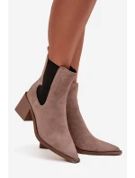 Dámské kožené semišové boty Artiker – béžové, zateplené, na podpatku