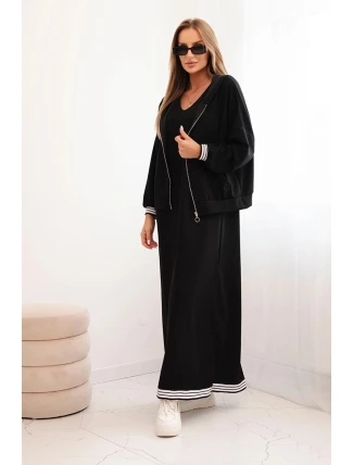 Dámská souprava z viskózy s rozepínací mikinou a dlouhou sukní černá