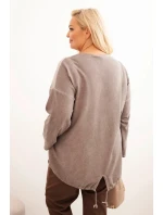 Dámská mikina Plus Size bavlněná s potiskem srdce a tkaničkami hnědá