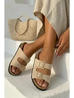 Semišové pantofle na korkové podrážce s přezkami béžové Tavira