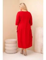 Dámská bavlněná šaty Plus Size s volány a ohrnutým rukávem červená Dámská bavlněná šaty Plus Size s volány a ohrnutým rukávem červená