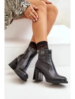 Hadí dámské kotníkové boty na podpatku z přírodní kůže černé Vinceza