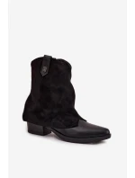 Dámské zateplené kotníkové botky kovbojky na sloupku – černé Sylvette