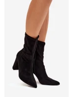 Dámské botky Rosivelle – na sloupkovém podpatku, černé s prošitím