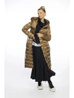 Zlatohnědý dámský prošívaný kabát s kapucí (AG1-J9069)
