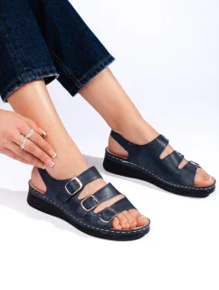 Klasické tmavě modré dámské sandály na klínku